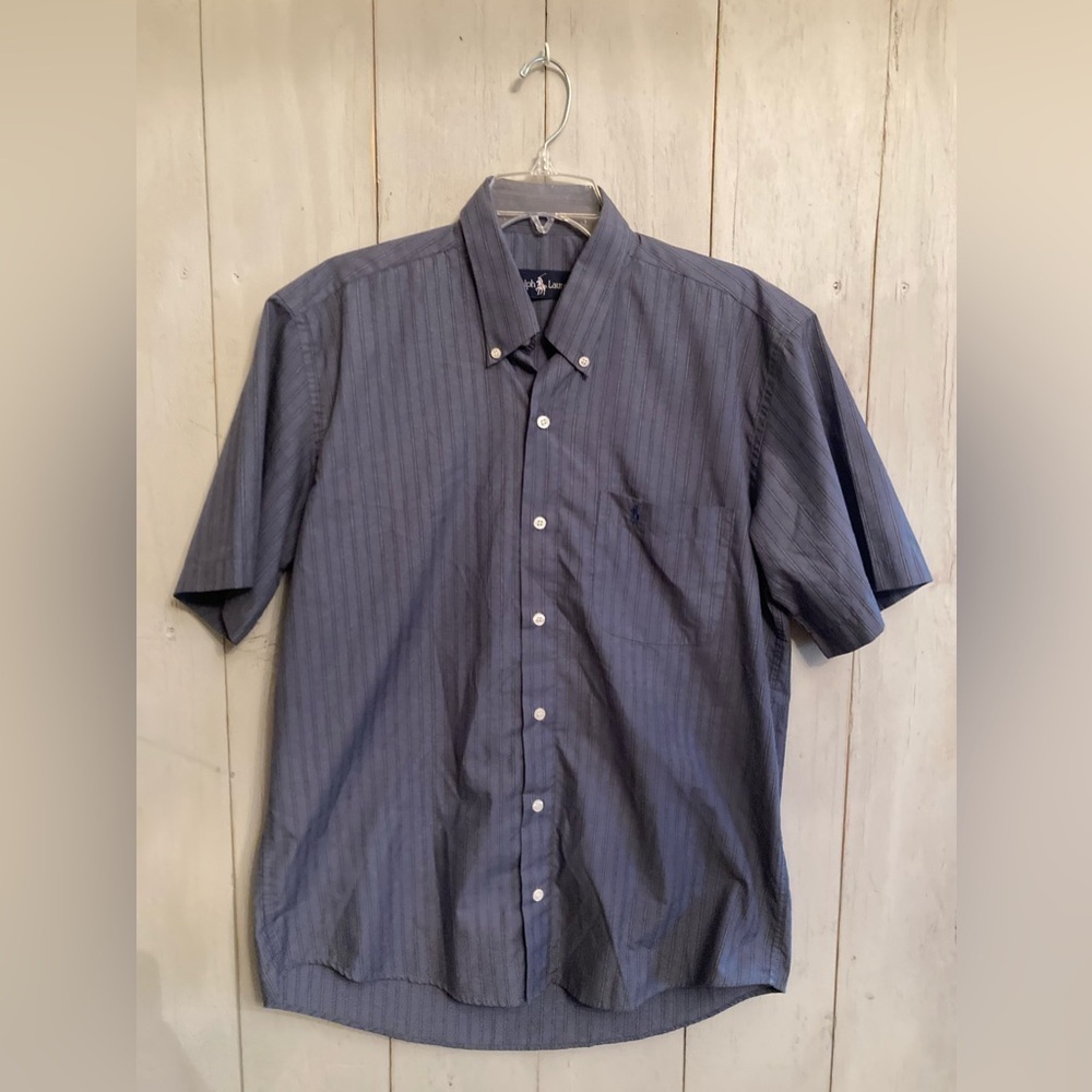 POLO RALPH LAUREN mens BLAKE stripe short sleeve button up shirt blue Sz-LG